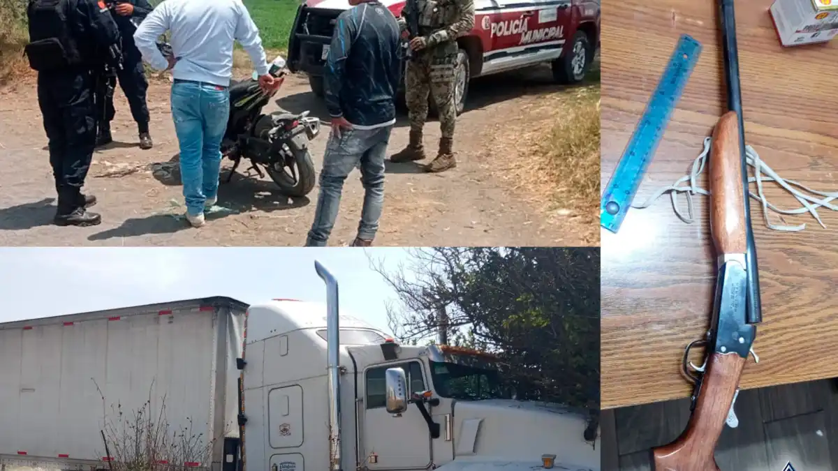 SSC de Huejotzingo recupera vehículo robado y asegura arma de fuego y tractocamión en operativos exitosos