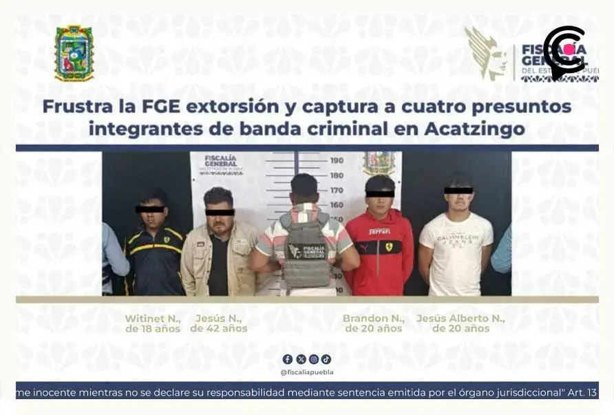 Detuvieron a cuatro extorsionadores y presuntos secuestradores en el municipio de Acatzingo, Puebla