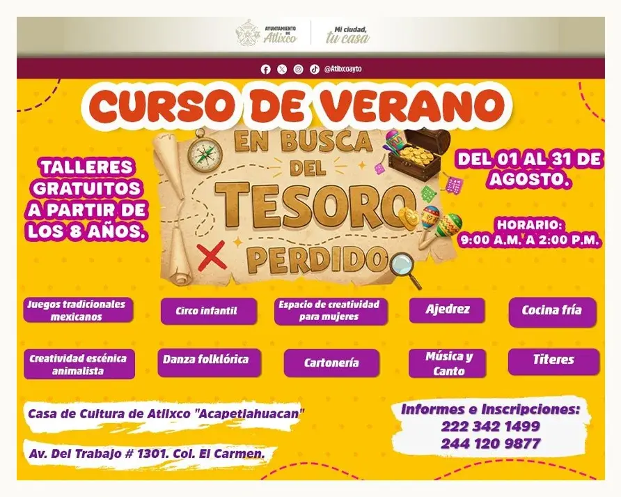 Ariadna Ayala, presidenta de Atlixco, ¡Invita a las infancias al primer curso de verano “En busca del tesoro perdido”!