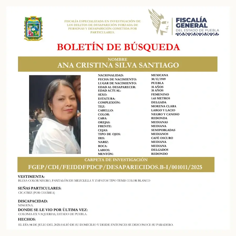Ana Cristina Silva es la víctima del feminicidio 18 en Puebla; estaba reportada como desaparecida