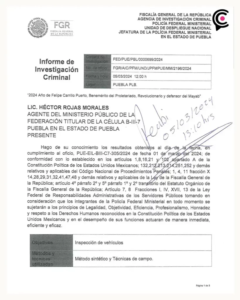 Informe de FGR involucra a policías municipales de Esperanza en robo de carga