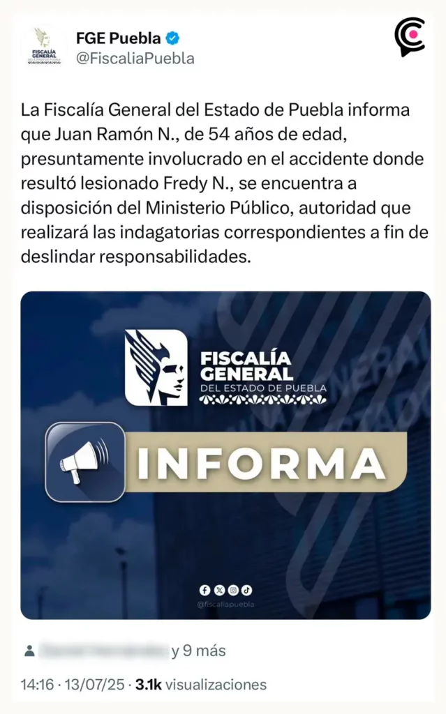 Fiscalía de Puebla detuvo al conductor que atropelló al comunicador Fredy Aco
