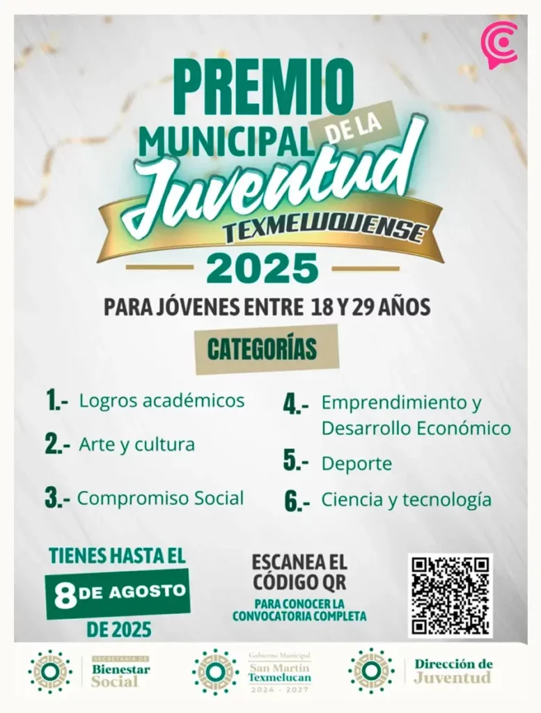 Gobierno Municipal emite convocatoria para el “Premio Municipal de la Juventud Texmeluquense”