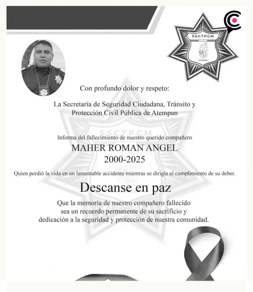 En Atempan despiden a Maher Román, policía atropellado en Teteles de Ávila Castillo, Puebla
