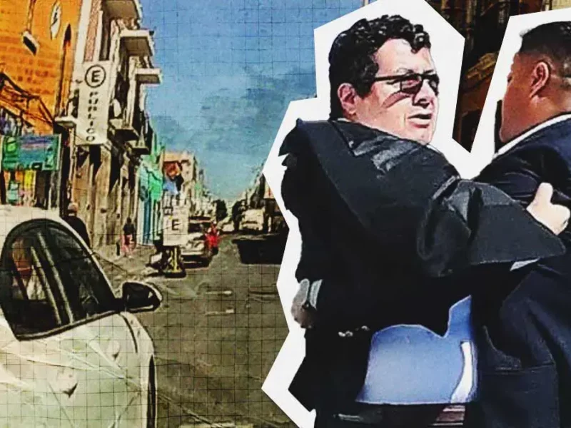 Abogado golpea a policía tras intentar robarse a un bebé frente a la Fiscalía de Puebla
