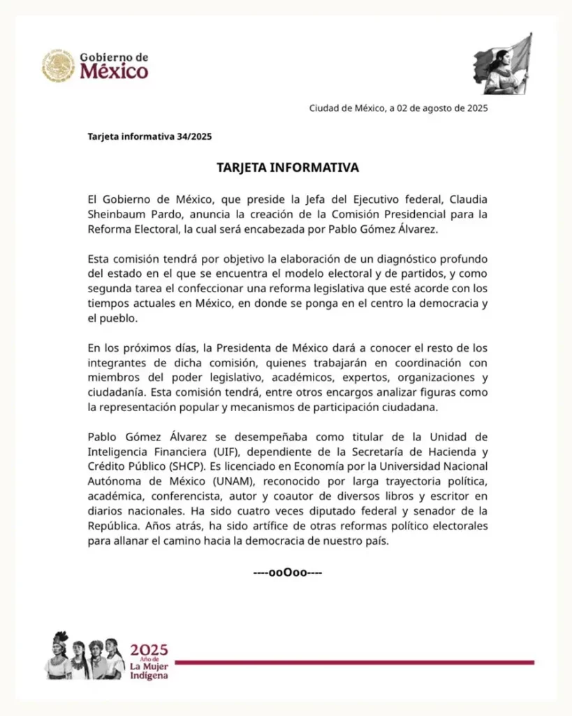 Claudia Sheinbaum anuncia Comisión Presidencial de la Reforma Electoral; analizará figuras de representación popular