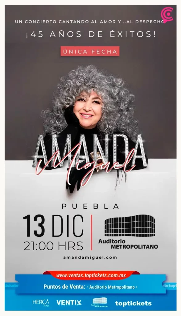 Amanda Miguel celebrará 45 años de trayectoria con concierto en el Auditorio Metropolitano de Puebla