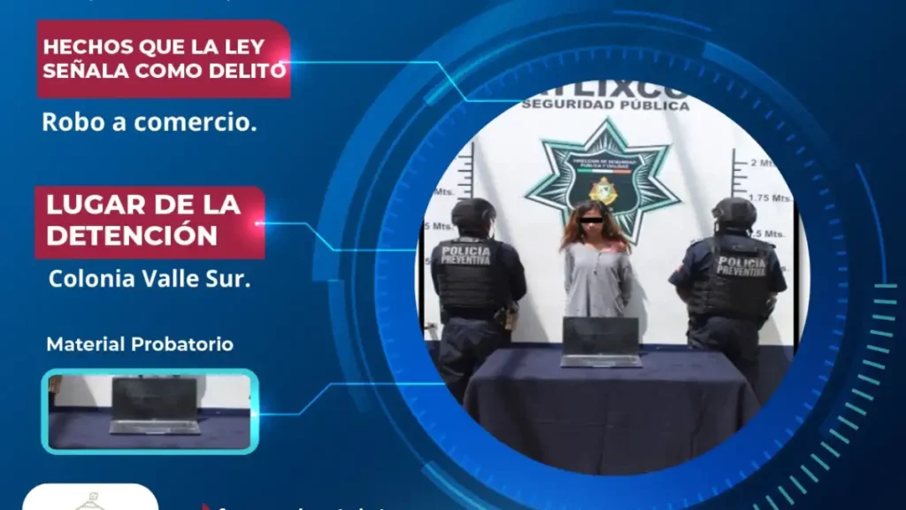 Policía Municipal de Atlixco detiene a probable responsable de robo a comercio