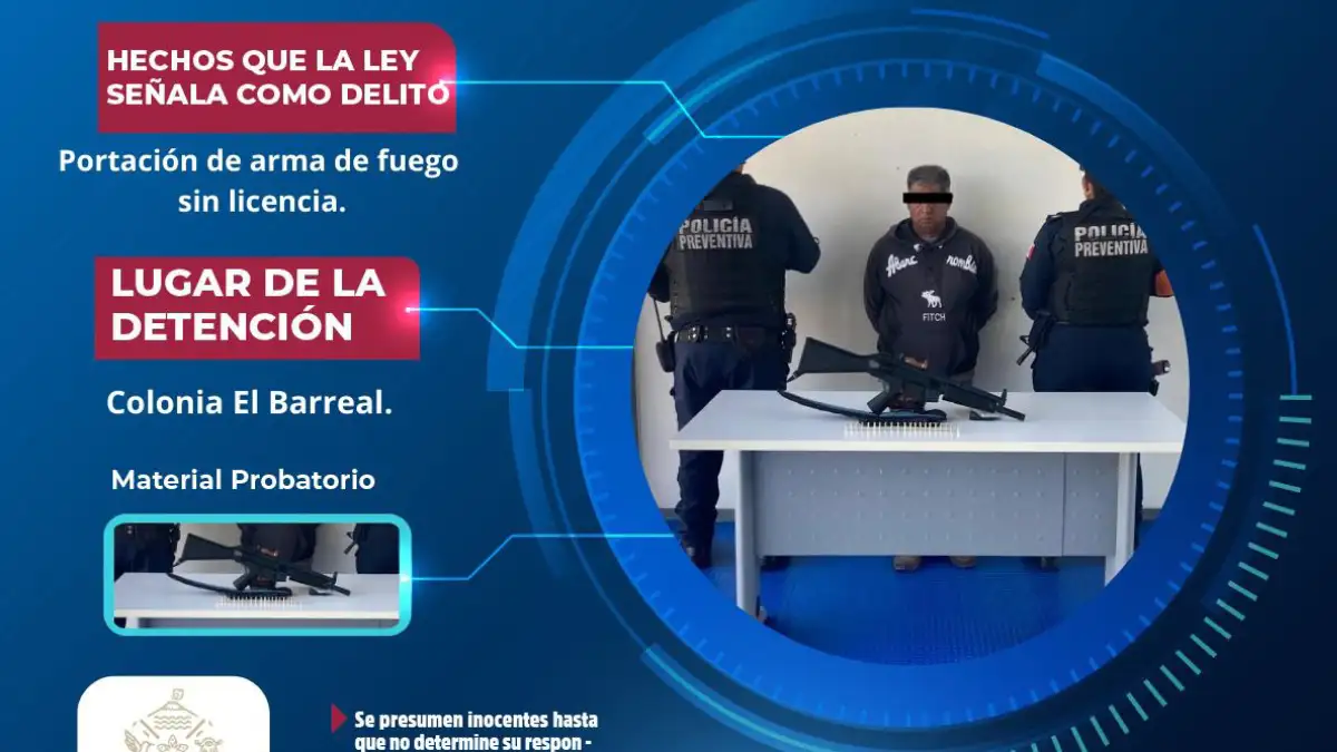 Policía de Atlixco detiene a sujeto armado y asegura arma de fuego