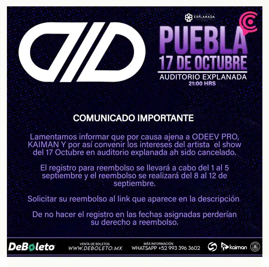DLD cancela concierto en Auditorio Explanada Puebla; así puedes pedir reembolso