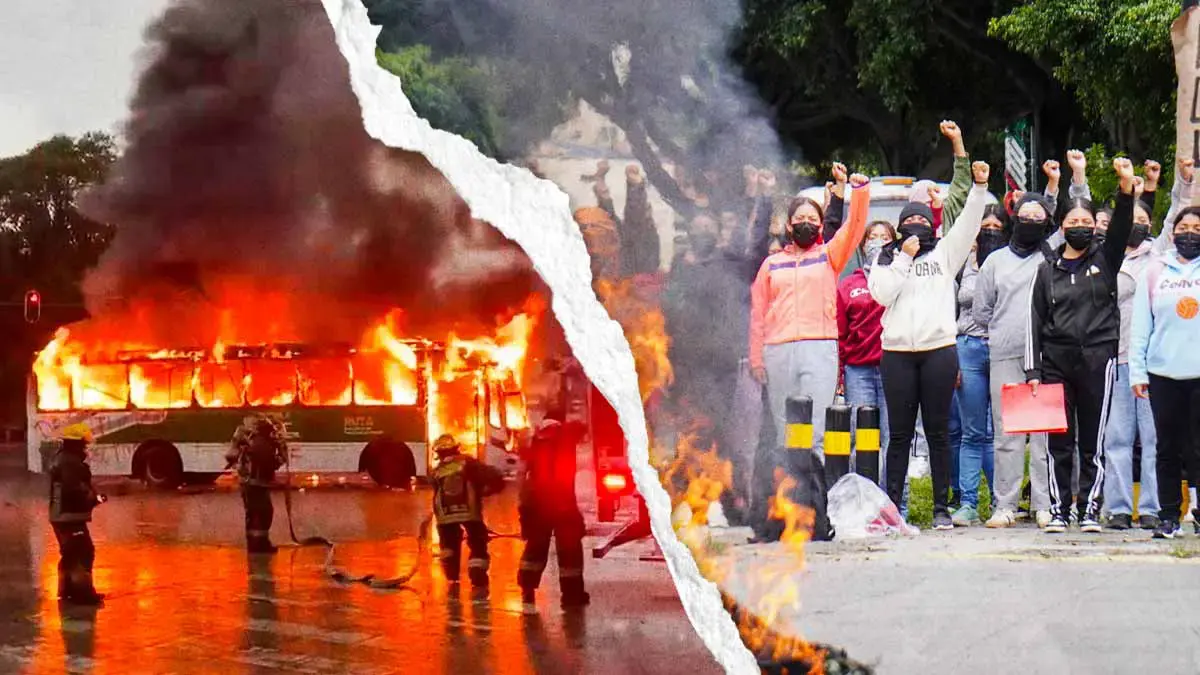 En manifestación, normalistas de Teteles quemaron camiones RUTA y retuvieron a chofer; exigen cambio de directivos
