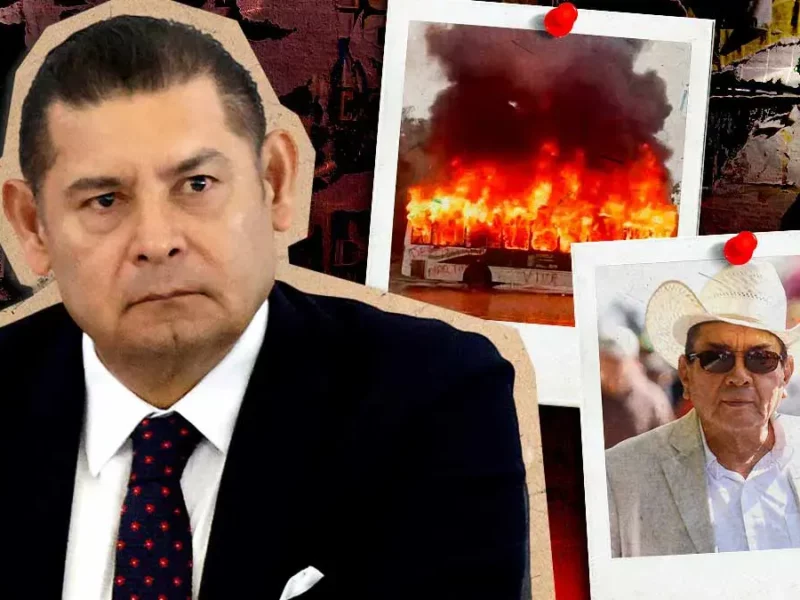 Alejandro Armenta responsabiliza a “Simitrio” de quema de RUTA en manifestación de normalistas en Puebla