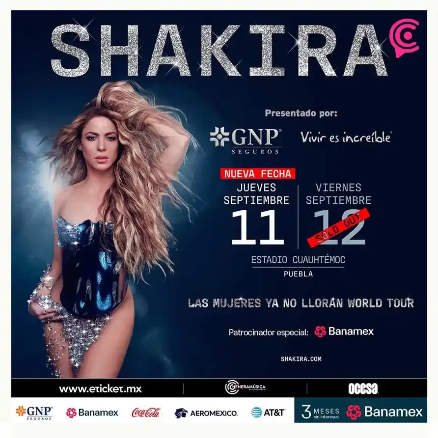 Shakira, El Bogueto y más conciertos en Puebla para la segunda semana de septiembre