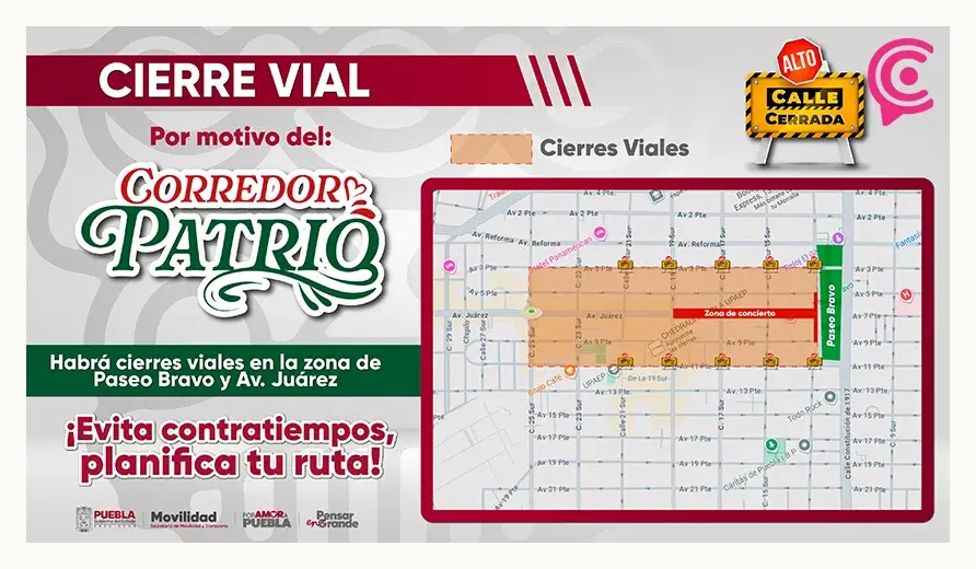 Cierres viales y medidas de movilidad por Corredor Patrio 2025