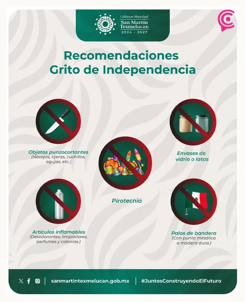 Emite gobierno de Texmelucan recomendaciones para asistir a eventos masivos con motivo de las Fiestas Patrias