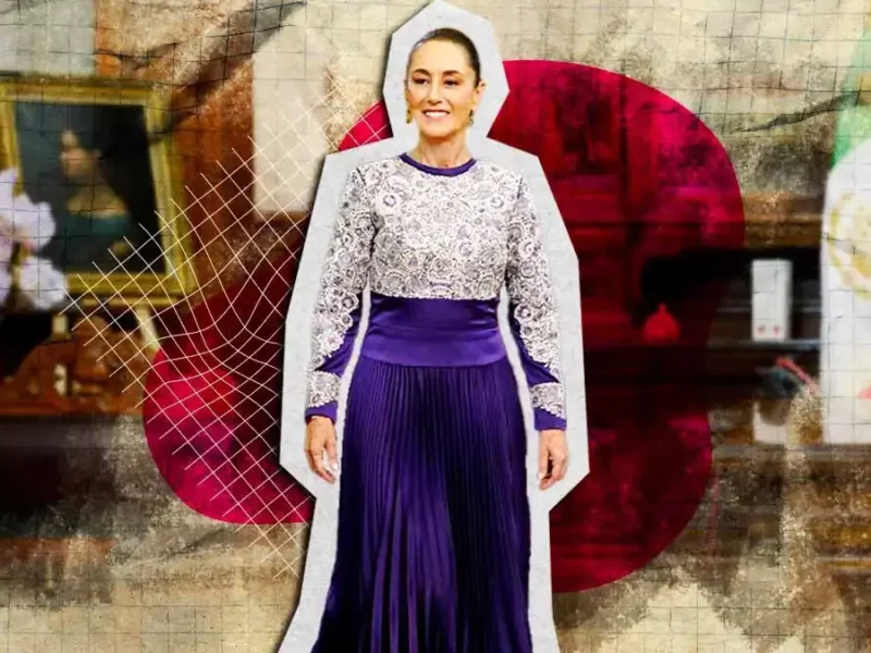 Claudia Sheinbaum lució vestido bordado de artesana tlaxcalteca durante su primer Grito de Independencia