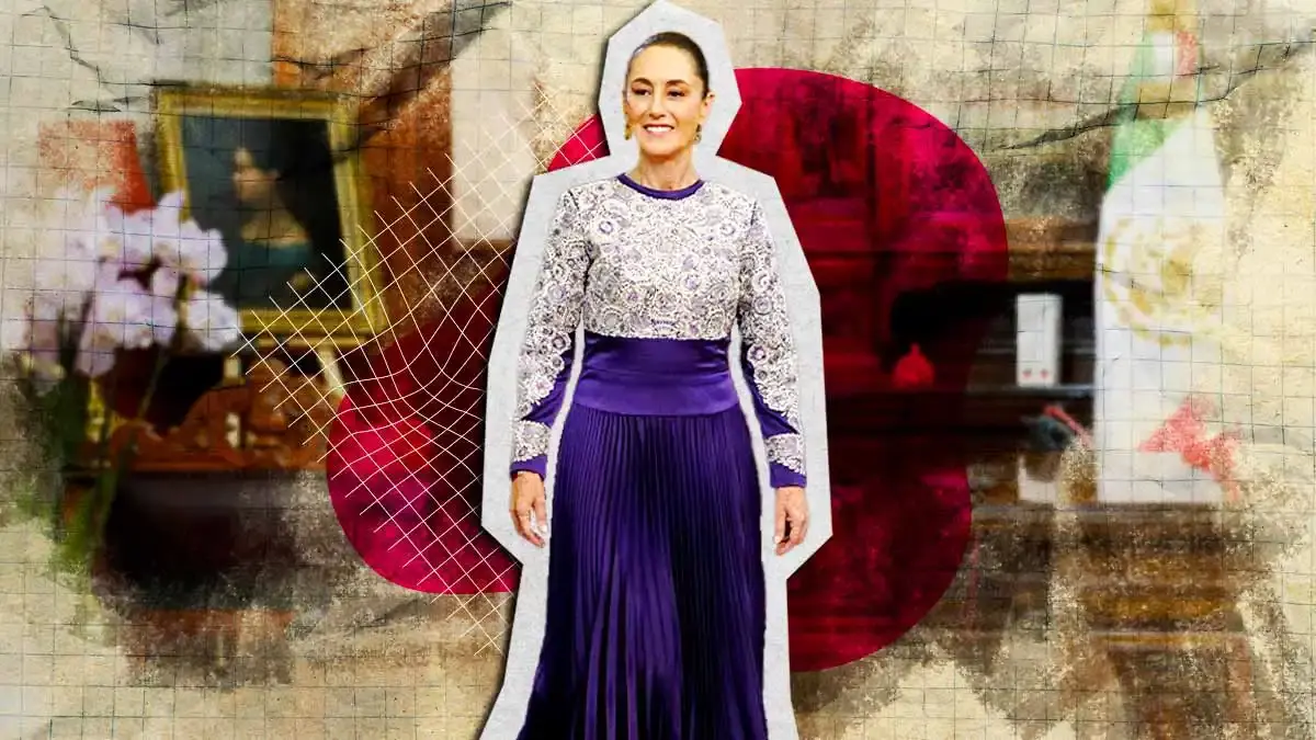 Claudia Sheinbaum lució vestido bordado de artesana tlaxcalteca durante su primer Grito de Independencia