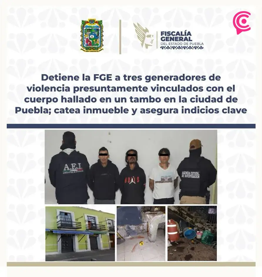 Fiscalía de Puebla detuvo a tres hombres relacionados con el “entambado” en el Centro Histórico
