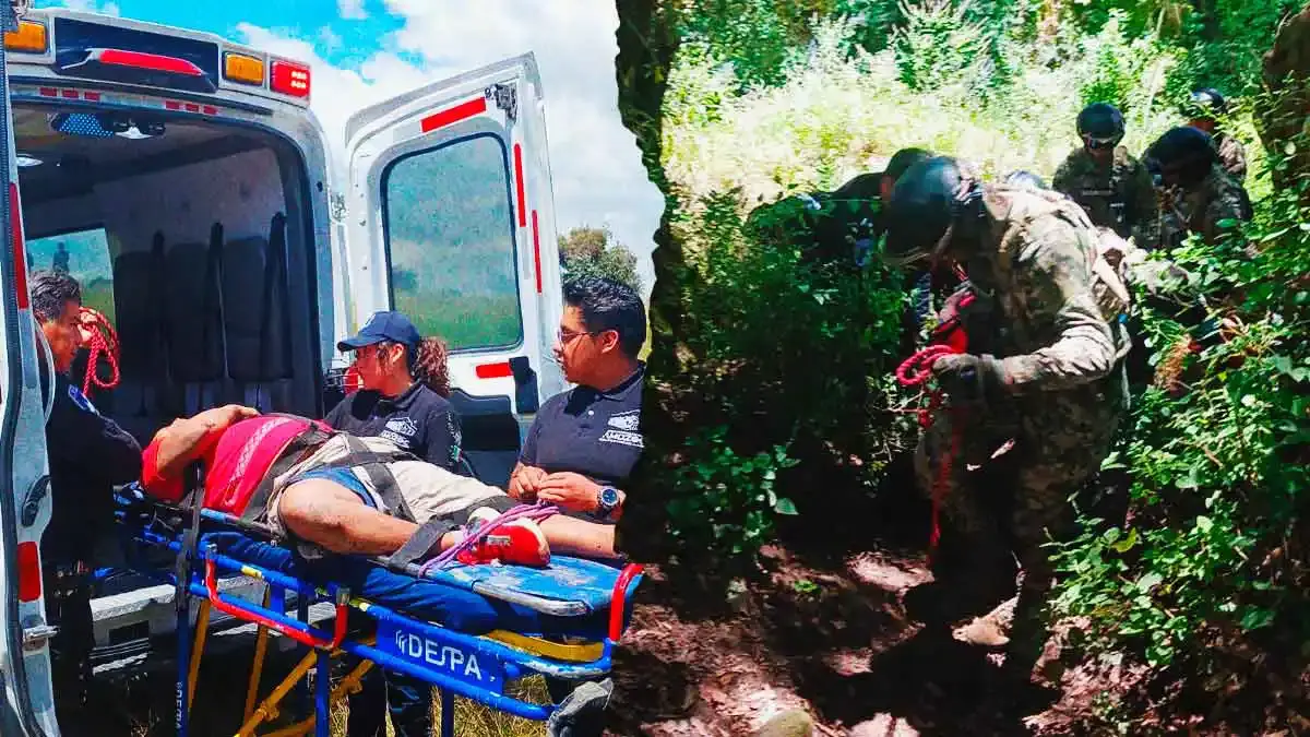 Hombre guatemalteco resultó herido tras caer en una barranca en Amozoc, Puebla