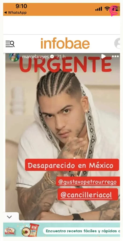 Buscan a cantante colombiano desaparecido en México; Gustavo Petro y J Balvin piden ayuda para ubicarlo