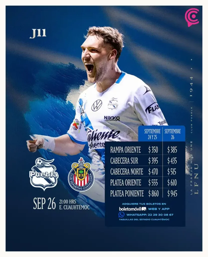 Club Puebla eleva precios de boletos para el partido contra Chivas en el Cuauhtémoc