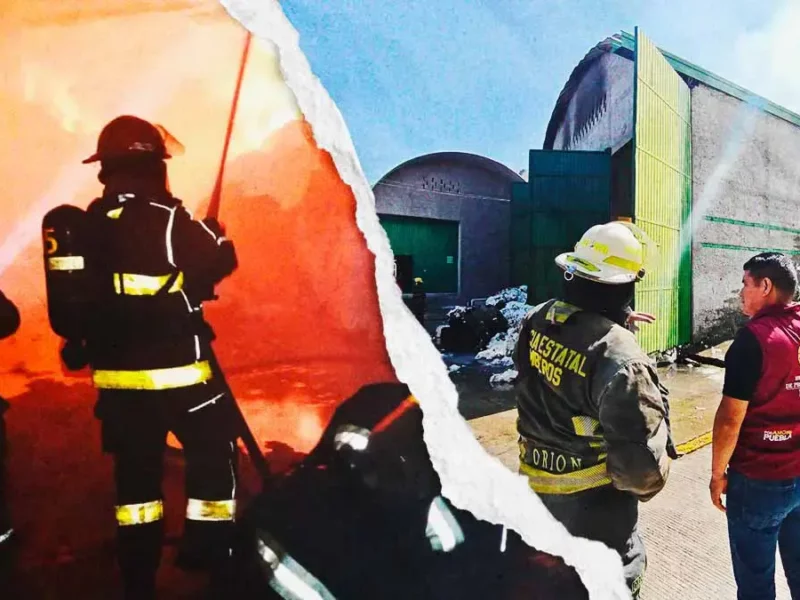 Incendio consume bodega con pacas de algodón en el Parque Industrial La Resurrección, Puebla