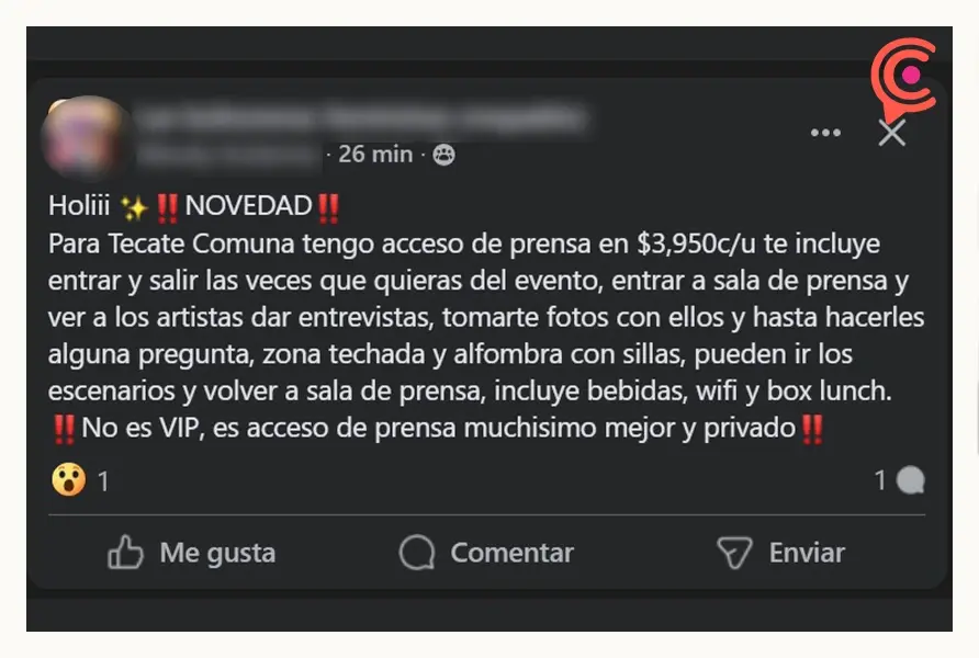 Difunden estafa de venta de acreditaciones de prensa para el Tecate Comuna 2025 en Puebla 
