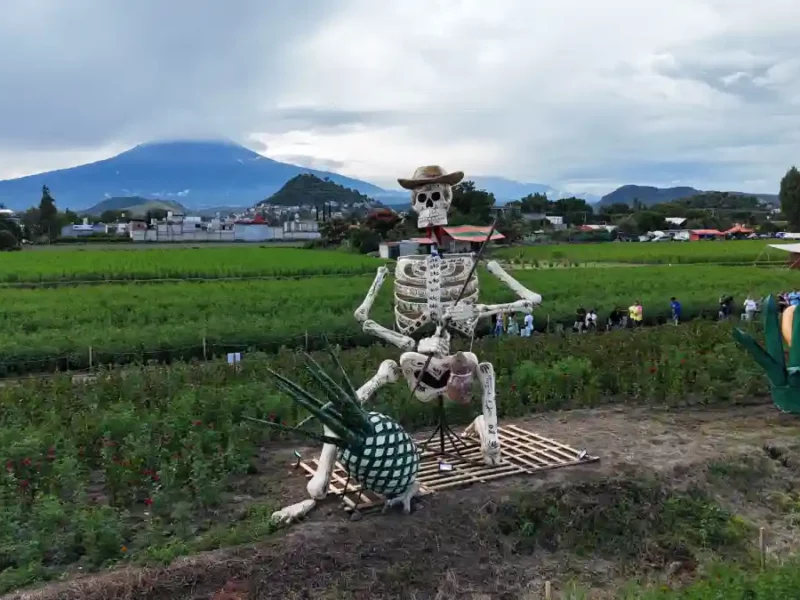 Ariadna Ayala celebra el trabajo del campo con la catrina “El Jimador” en el Valle de Catrinas 