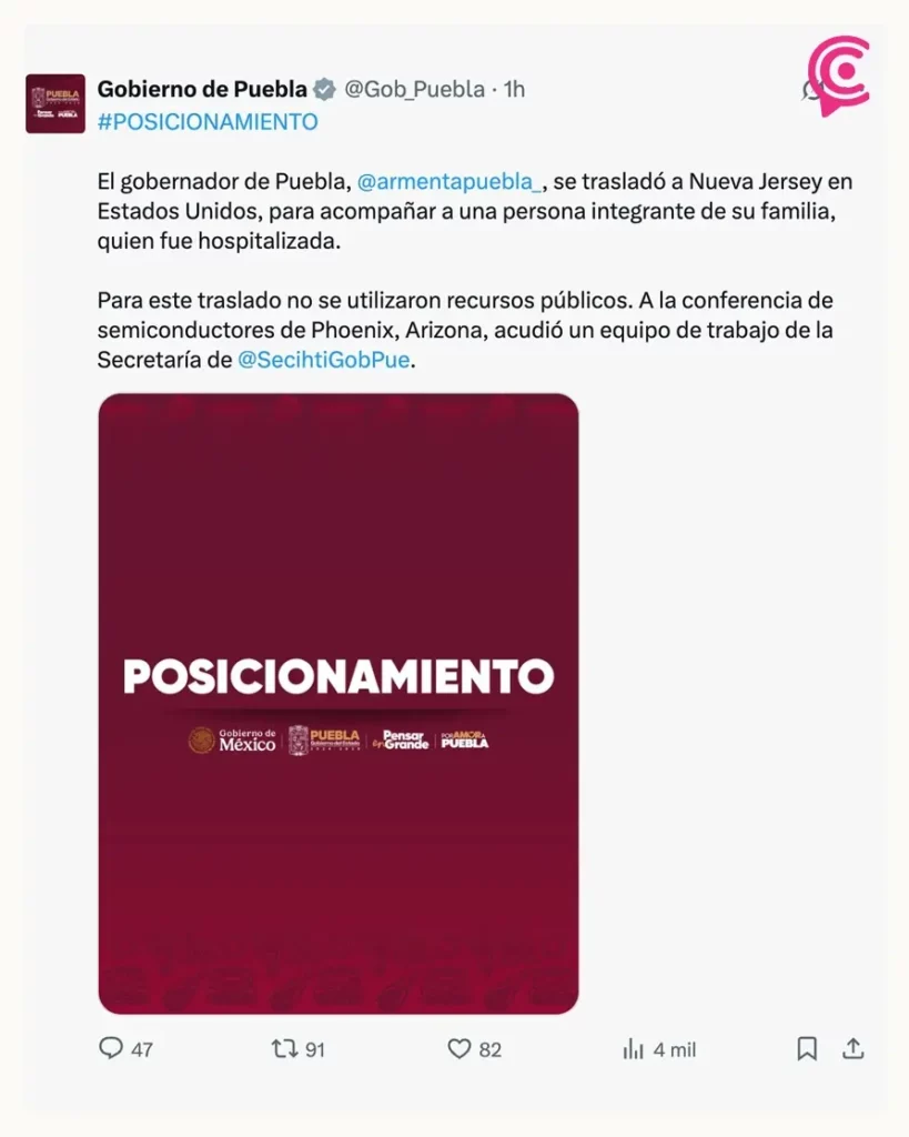 Difunden imágenes de viaje privado de Alejandro Armenta; Gobierno de Puebla niega uso de recursos públicos