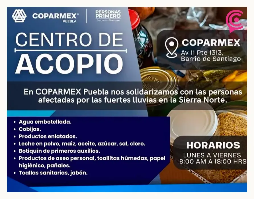 Centros de acopio en Puebla 2025; apoya a los damnificados de la Sierra Norte