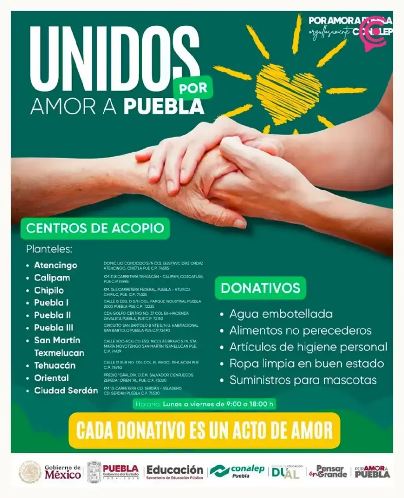 Centros de acopio en Puebla 2025; apoya a los damnificados de la Sierra Norte