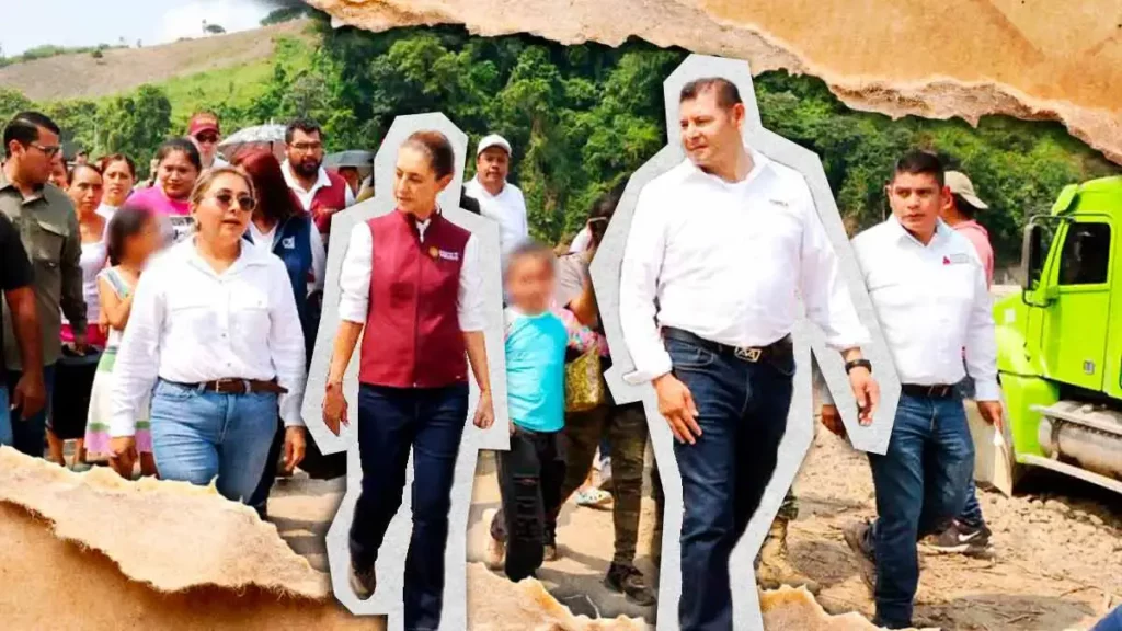 Claudia Sheinbaum y Alejandro Armenta recorren Pantepec, municipio de Puebla afectado por las lluvias