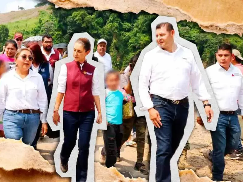 Claudia Sheinbaum y Alejandro Armenta recorren Pantepec, municipio de Puebla afectado por las lluvias