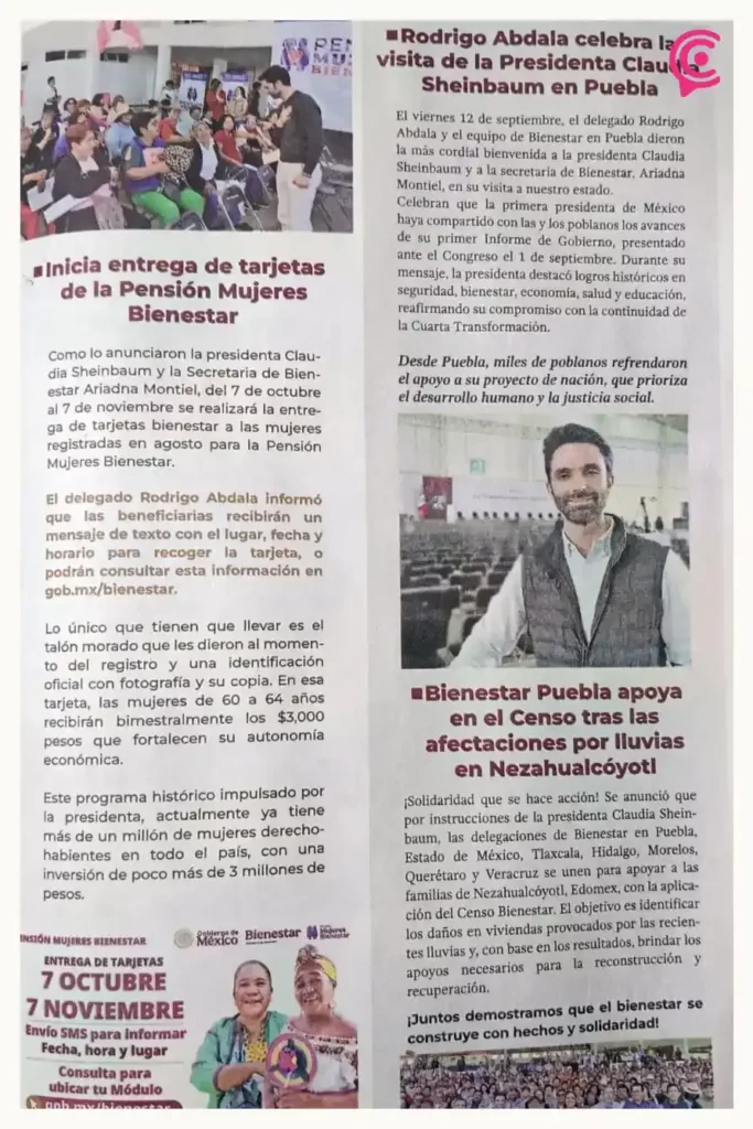 Delegado de Bienestar federal, Rodrigo Abdala se promociona con folletos en juntas auxiliares de Puebla