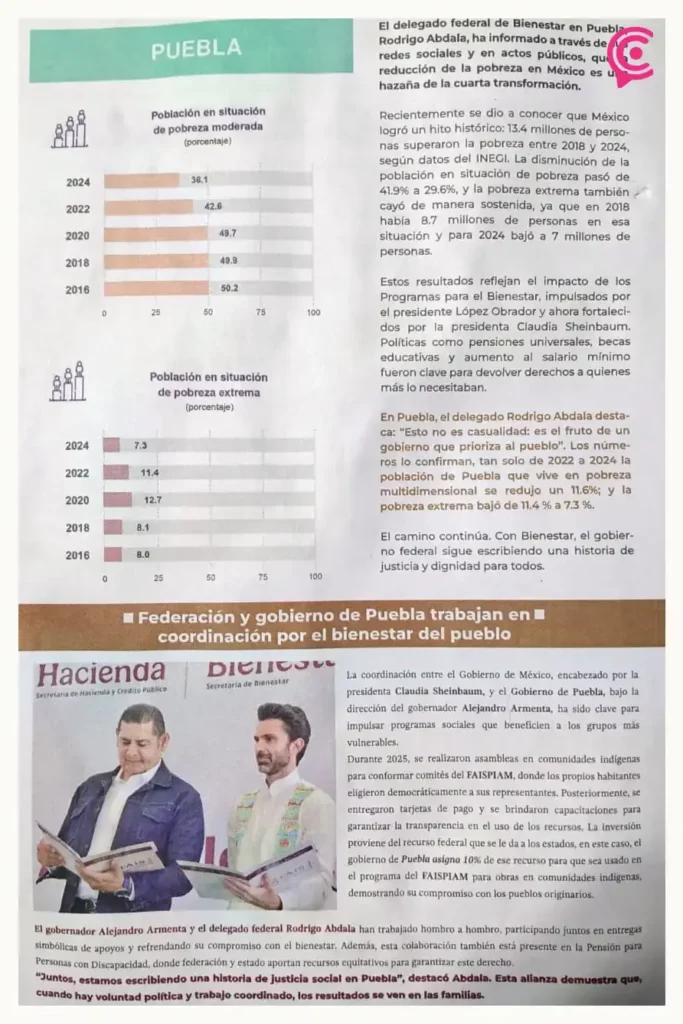 Delegado de Bienestar federal, Rodrigo Abdala se promociona con folletos en juntas auxiliares de Puebla