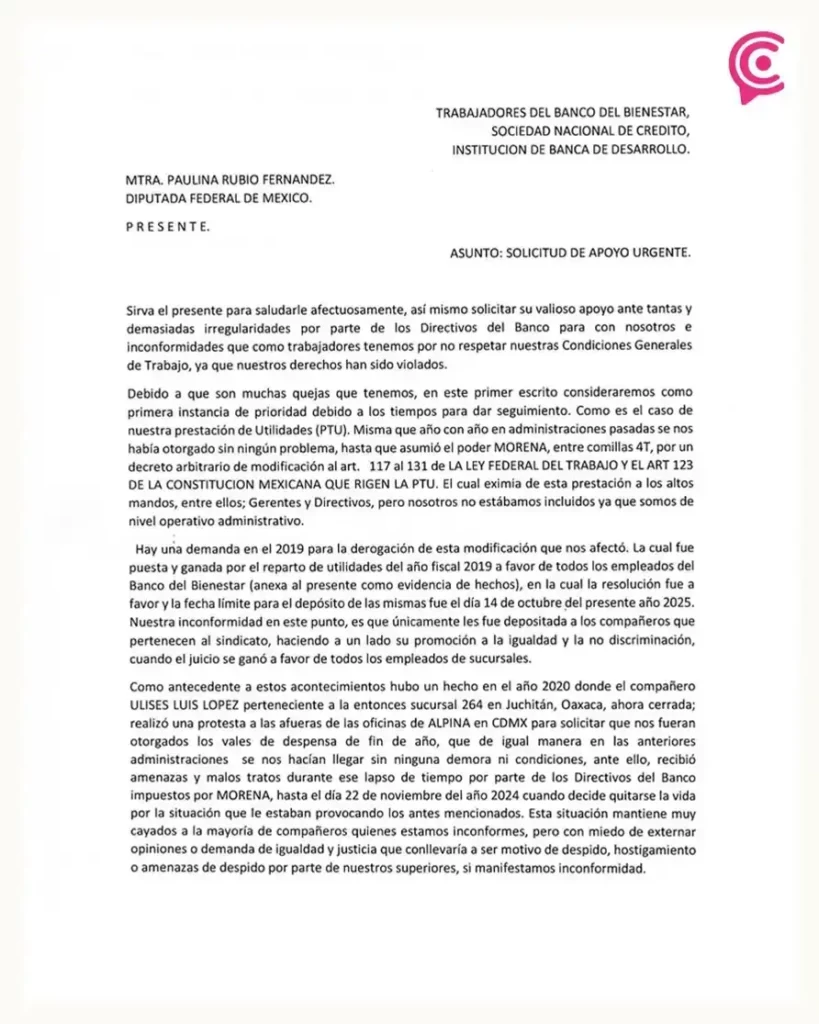 Trabajadores de Banco del Bienestar en Puebla acusan maltrato e incumplimiento de acuerdos