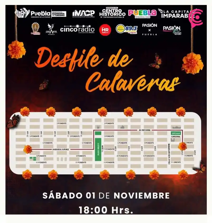 Esta será la ruta que recorrerá el Desfile de Calaveras 2025 en Puebla capital