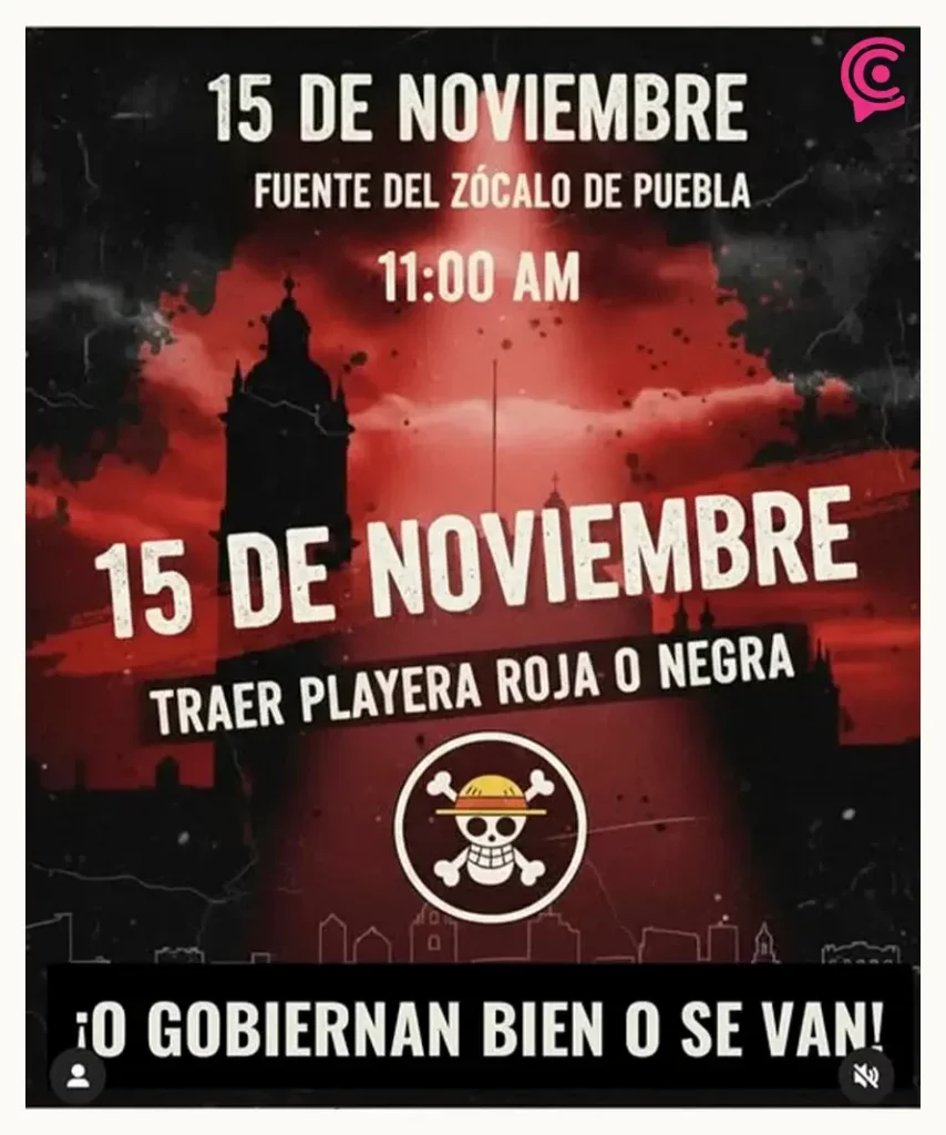Jóvenes de Puebla marcharán con bandera de One Piece en protesta nacional de Generación Z