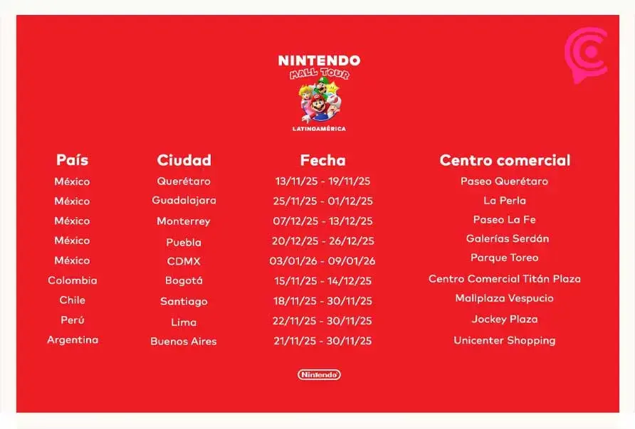 Nintendo Mall Tour llegará a Puebla en diciembre 2025 