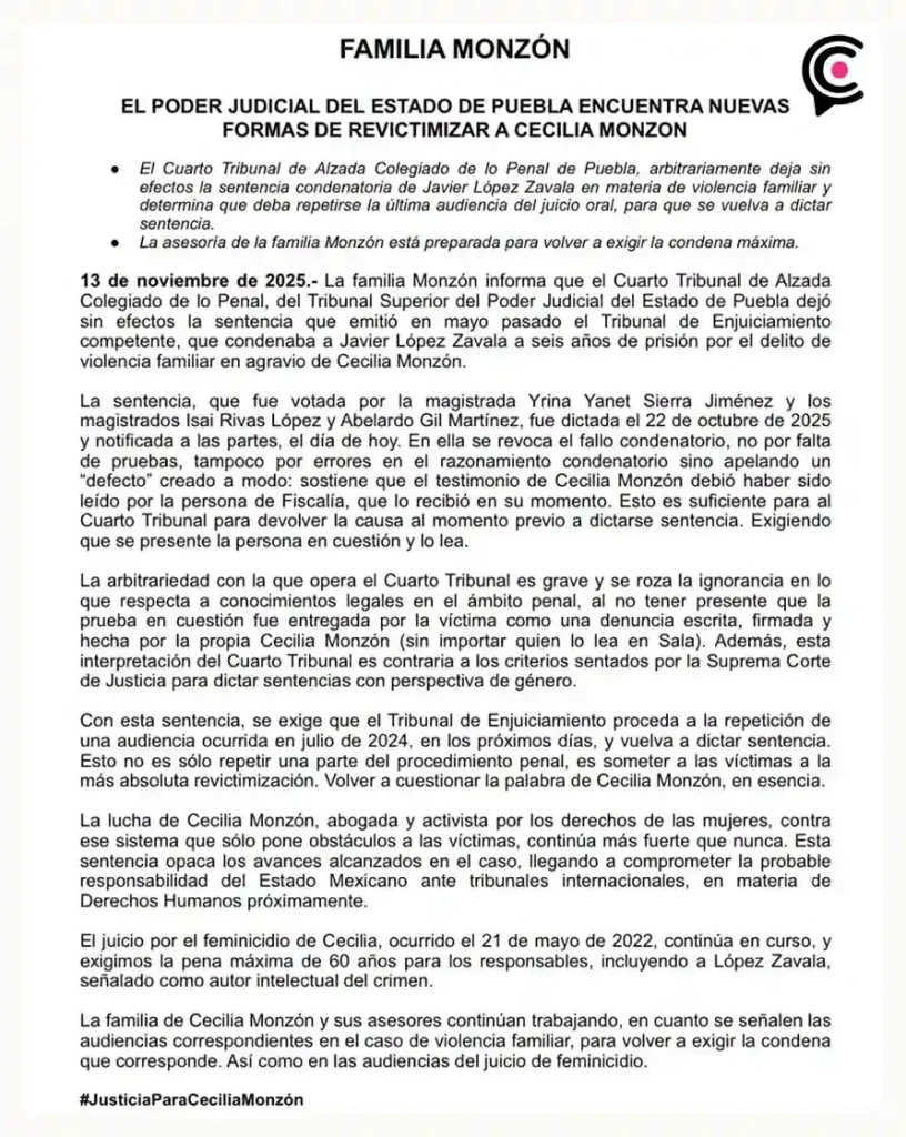 Tribunal ordena reponer proceso de Javier López Zavala por violencia familiar contra Cecilia Monzón