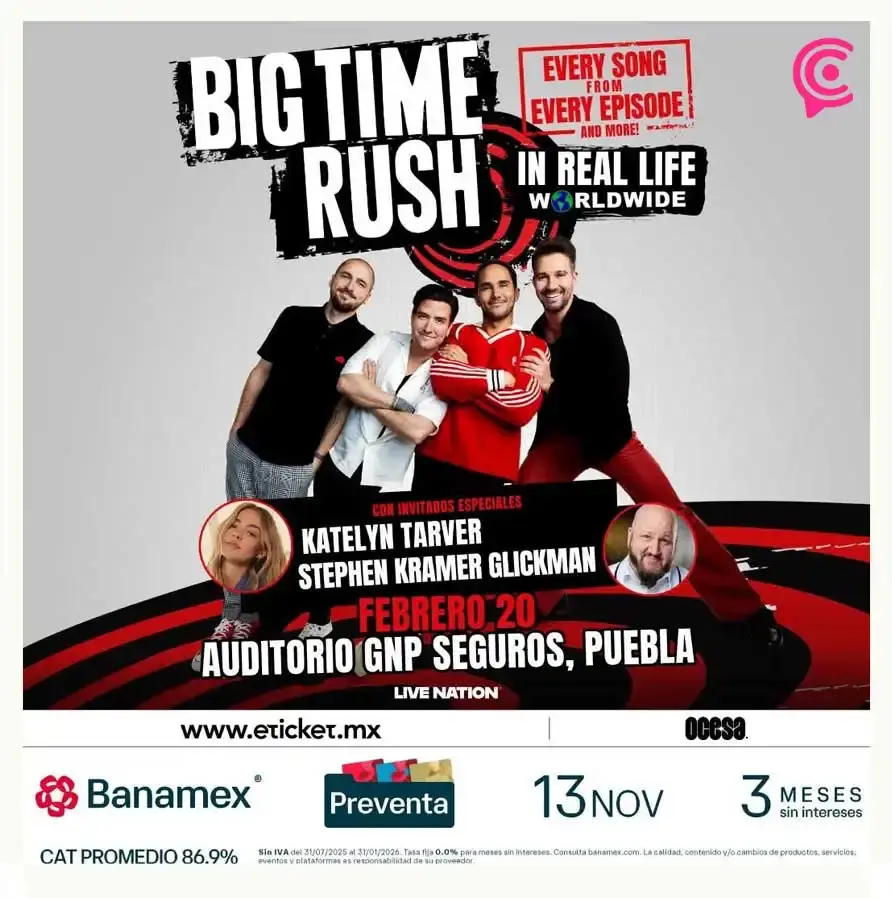 Big Time Rush anuncia concierto en Puebla para el 2026 en el Auditorio GNP Seguros
