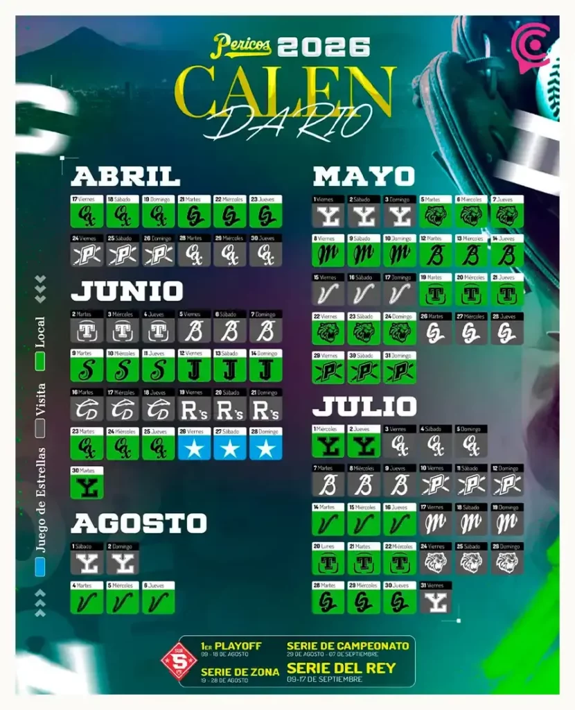 Pericos de Puebla presentan calendario oficial para la Temporada 2026 de la LMB