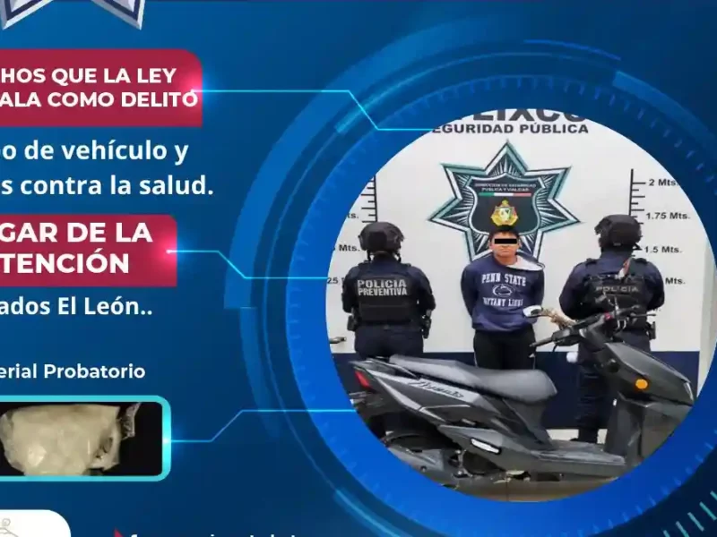 Secretaría de Seguridad Ciudadana de Atlixco detiene a hombre por presunto robo de motocicleta y posesión de posible droga 