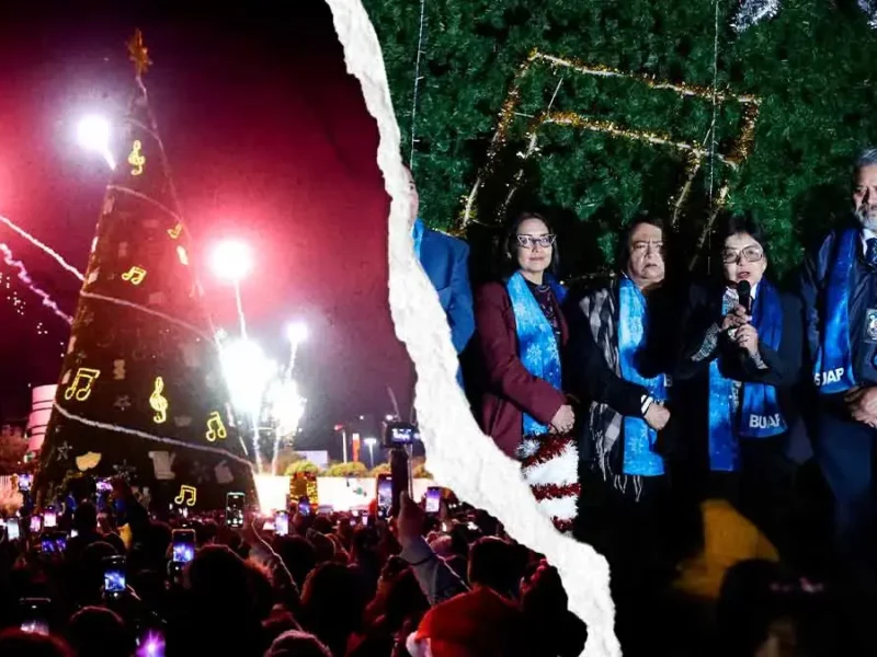 Lilia Cedillo enciende el árbol navideño en CCU BUAP; llama a construir cultura de paz