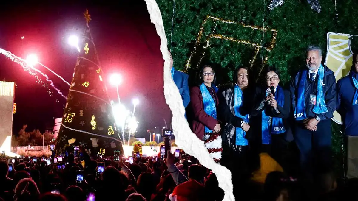 Lilia Cedillo enciende el árbol navideño en CCU BUAP; llama a construir cultura de paz