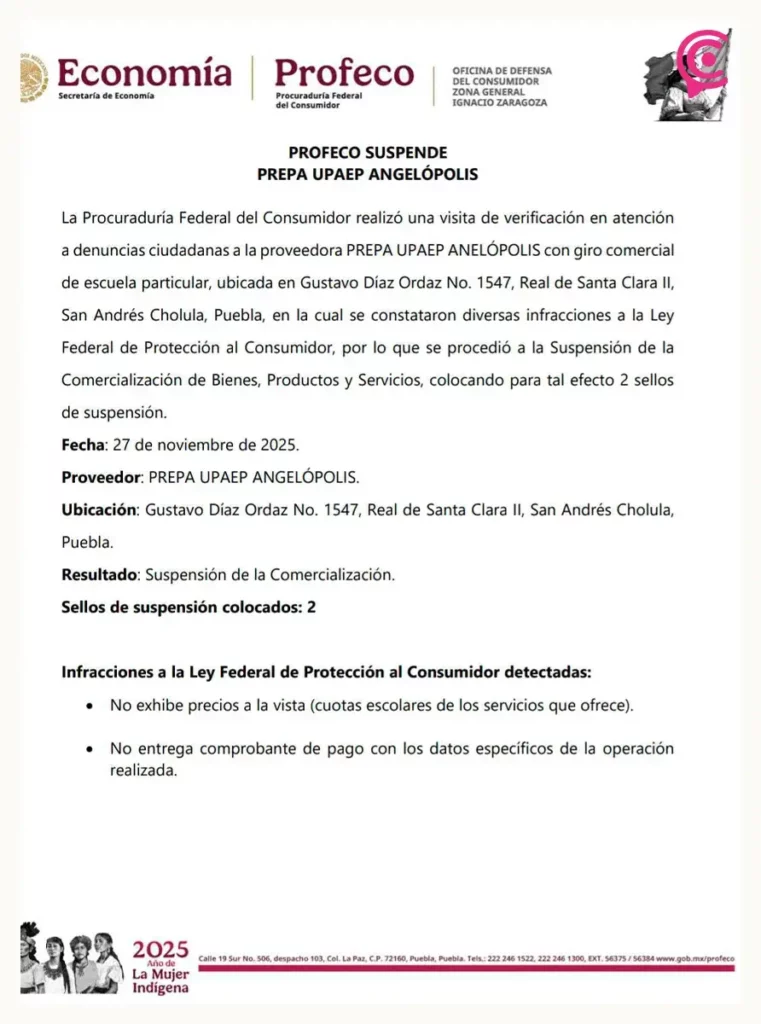 Profeco suspende preparatoria Upaep Angelópolis por irregularidades