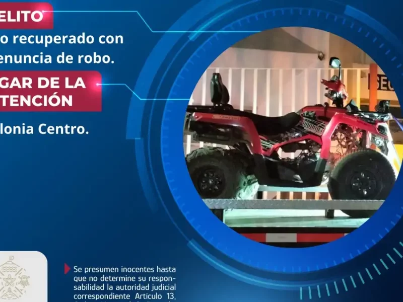 La Secretaría de Seguridad Ciudadana de Atlixco recupera cuatrimoto con predenuncia de robo