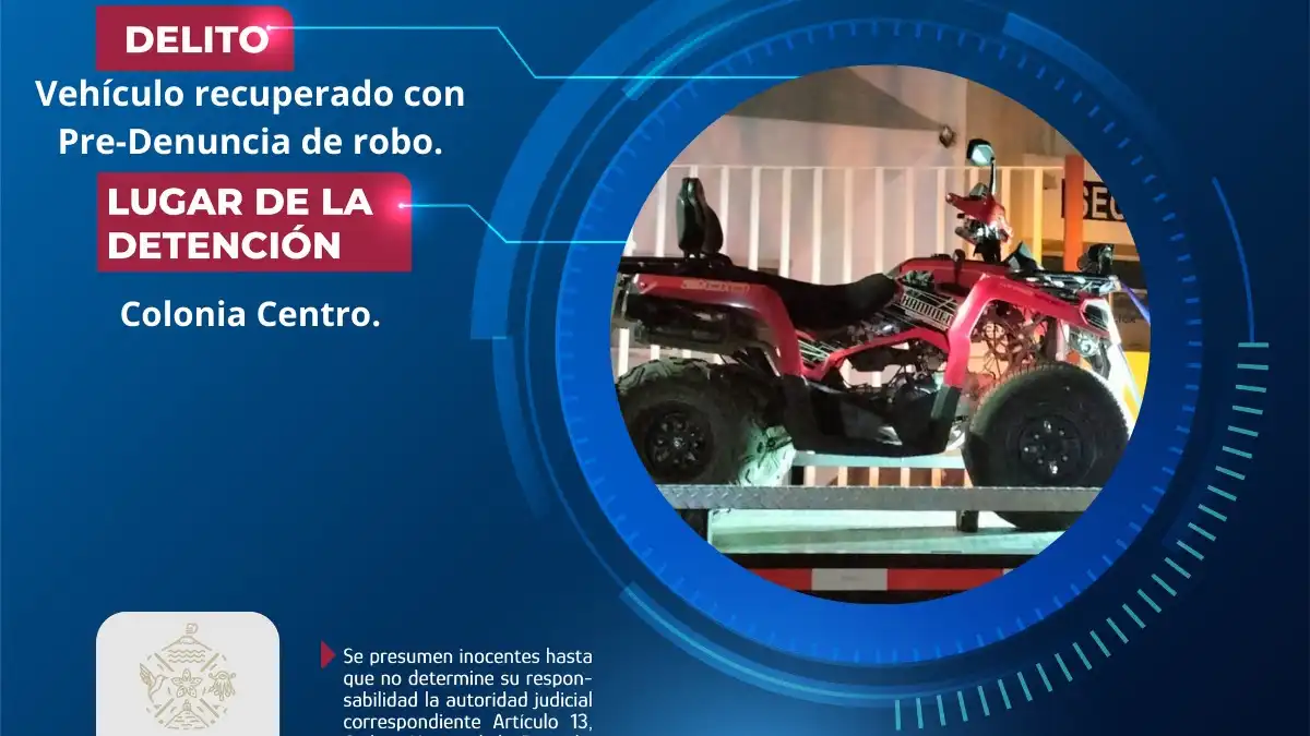 La Secretaría de Seguridad Ciudadana de Atlixco recupera cuatrimoto con predenuncia de robo