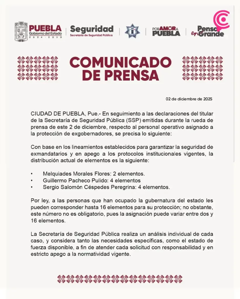 Exgobernadores de Puebla cuentan con escoltas; diez policías estatales les brindan protección  