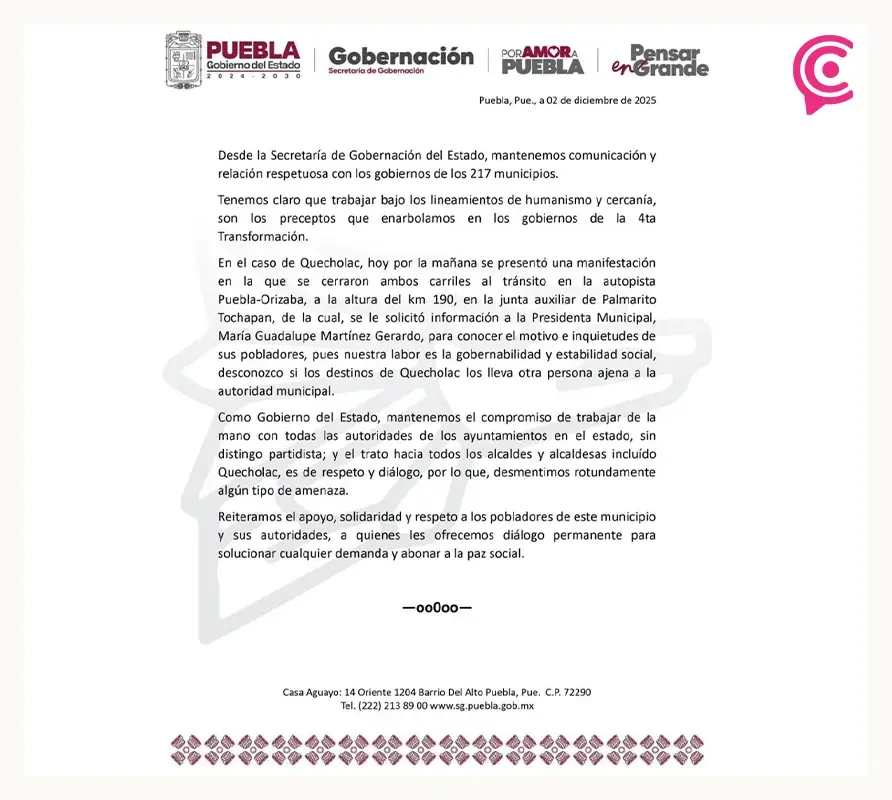 Segob acusa a “El Toñín” por protesta en Quecholac; él responde en video con amenazas